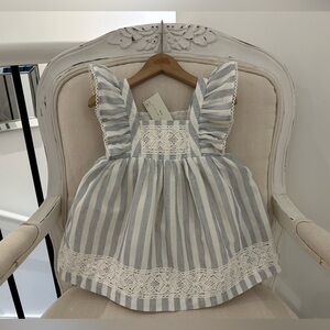 🦢 Baby 24 Mth Gorgeous Max Studio Navy and White Striped Dress with Lace NWT